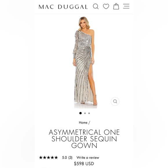 NWT Mac Duggal Asymmetrical One Shoulder Sequin Gown Platinum Size 6 - Picture 4 of 13